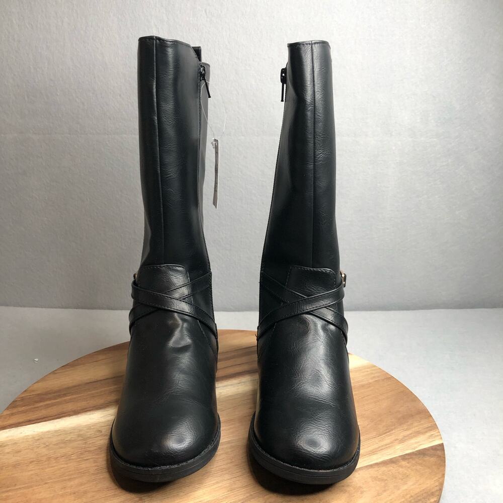 Childrens Place NWT Girl Buckle Tall Boots Black Size 4 Side Zipper Faux Leather - Picture 4 of 8